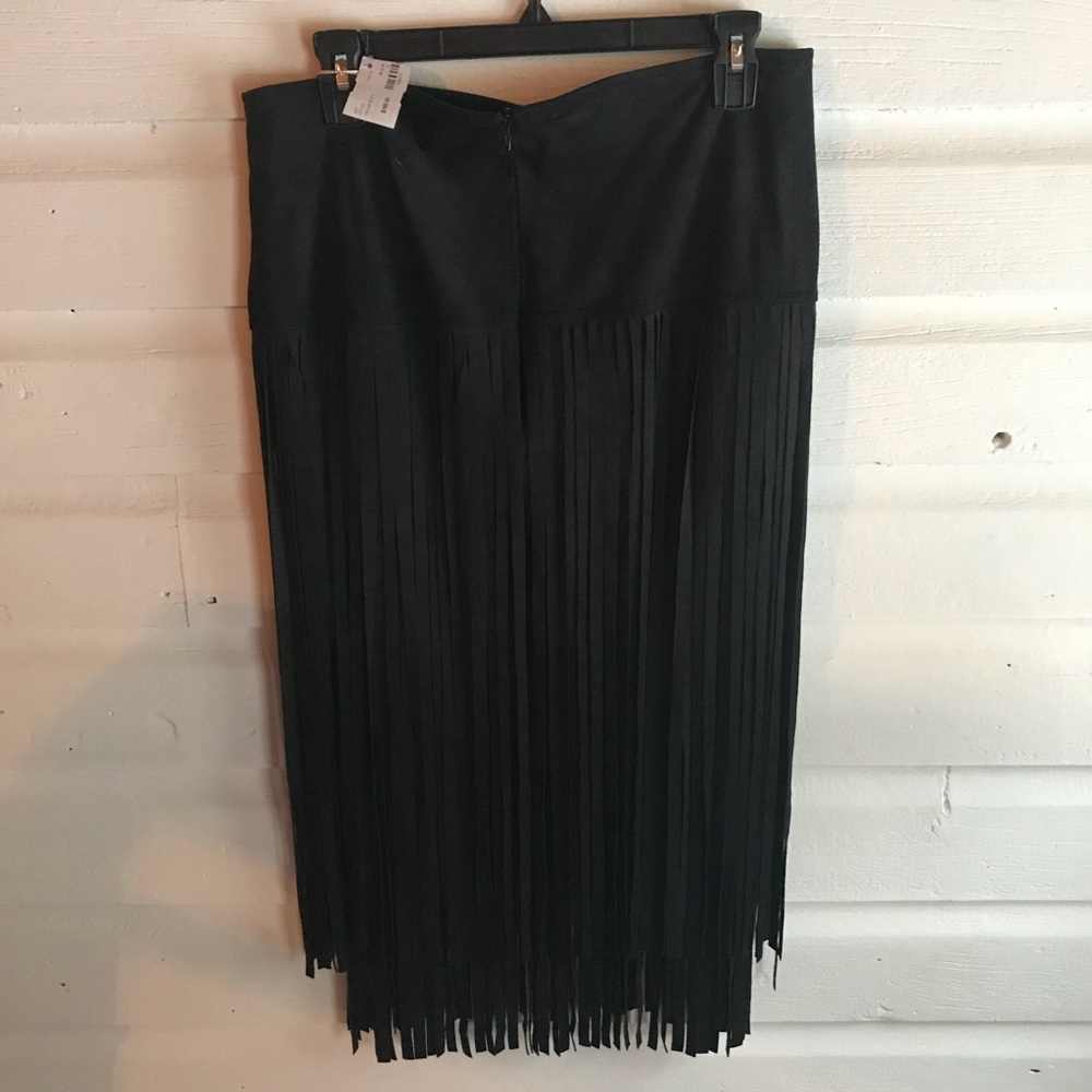 NWT Casting Black fringe suede skirt